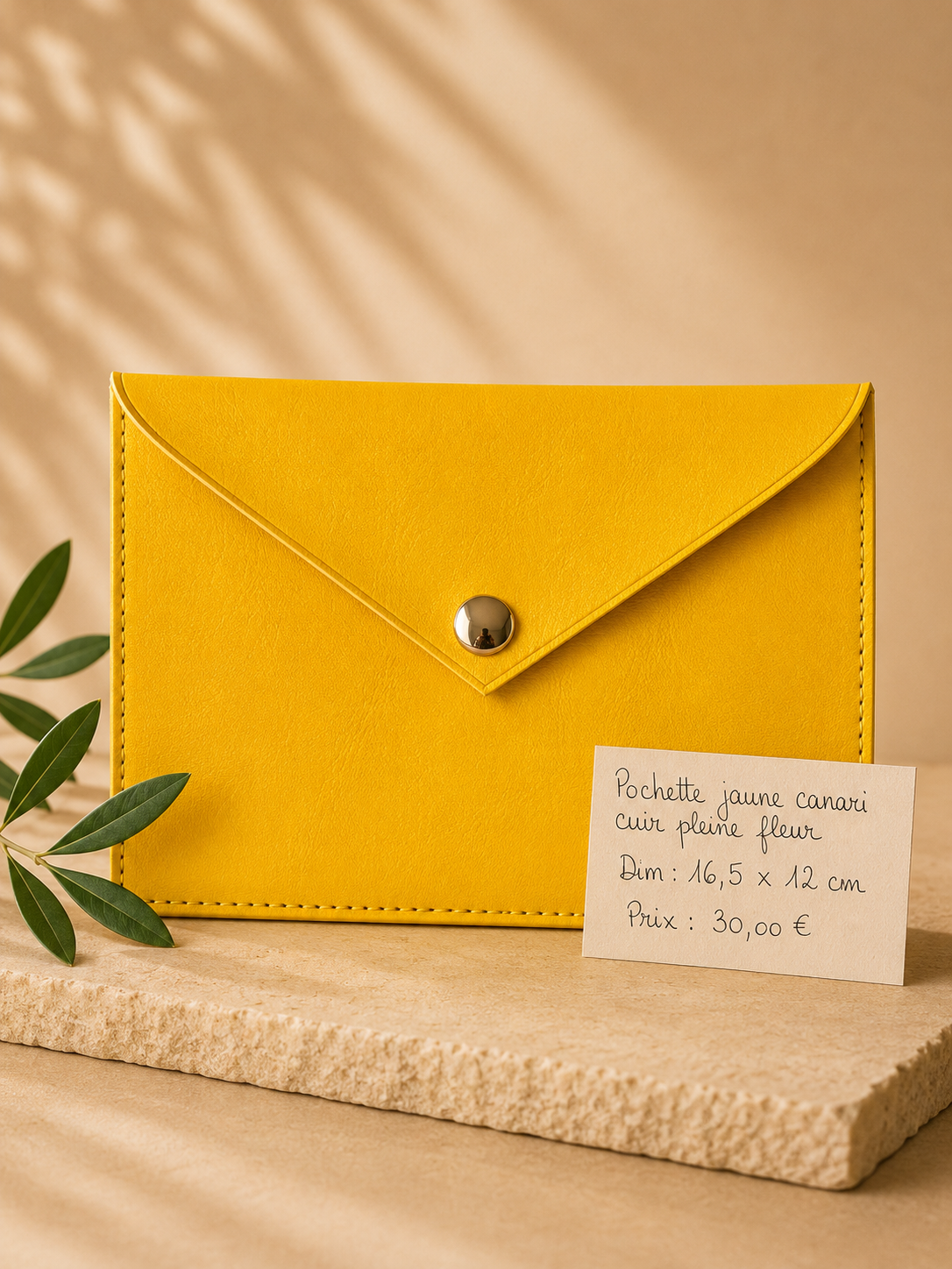 Pochette jaune canari cuir pleine fleur